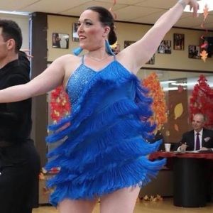 Ballroom Latin/Rhythm dress, peacock blue XL
